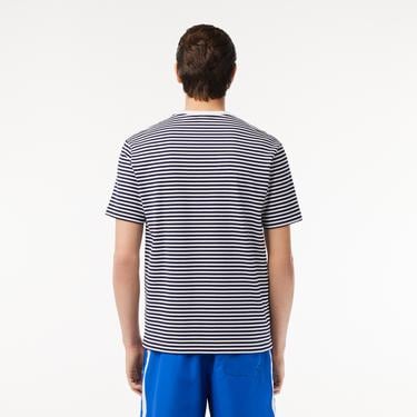  Lacoste Erkek Classic Fit Bisiklet Yaka Çizgili Beyaz T-Shirt