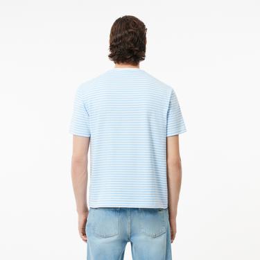  Erkek Classic Fit Bisiklet Yaka Çizgili Mavi T-Shirt