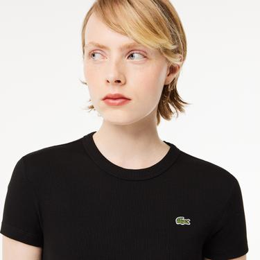  Kadın Slim Fit Bisiklet Yaka Siyah T-Shirt