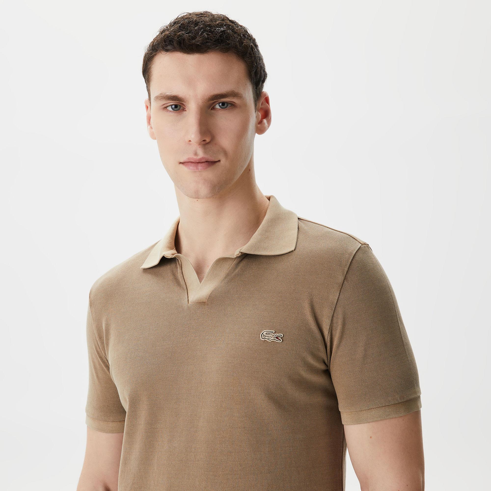 Erkek Regular Fit V yaka Kahverengi Polo