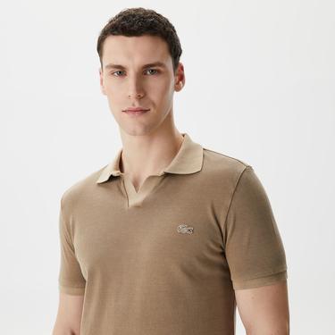  Erkek Regular Fit V yaka Kahverengi Polo