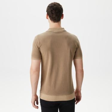  Erkek Regular Fit V yaka Kahverengi Polo