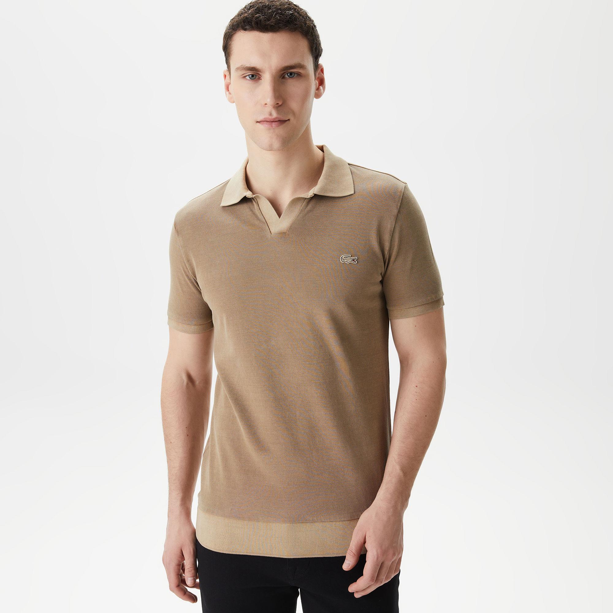 Erkek Regular Fit V yaka Kahverengi Polo