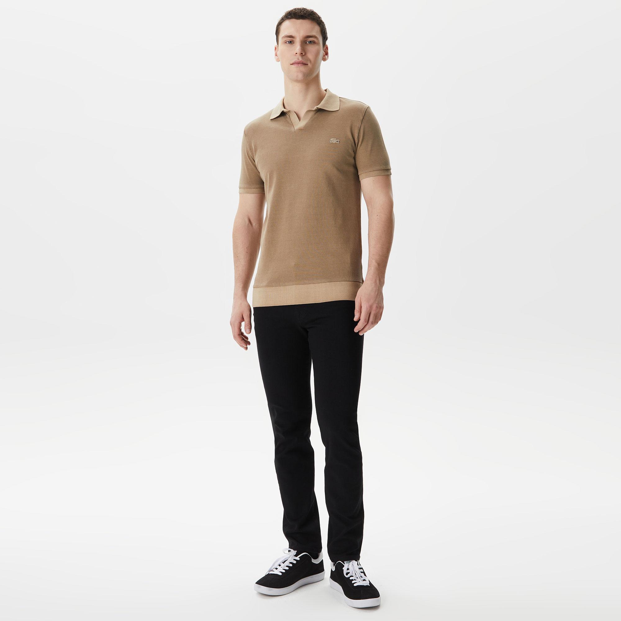 Erkek Regular Fit V yaka Kahverengi Polo