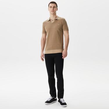  Erkek Regular Fit V yaka Kahverengi Polo