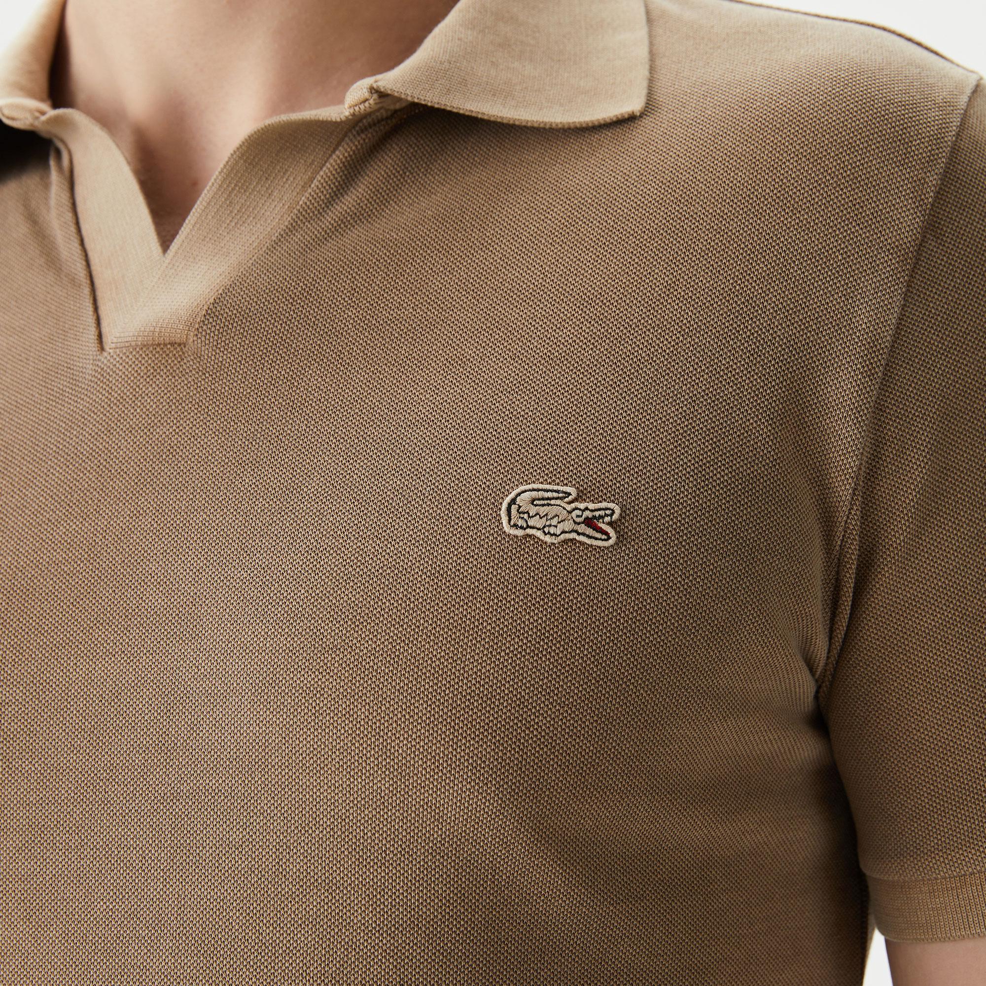 Erkek Regular Fit V yaka Kahverengi Polo