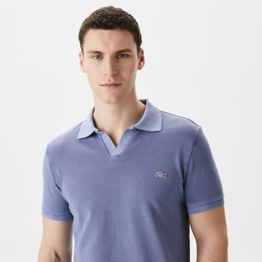  Erkek Regular Fit V yaka Mavi Polo
