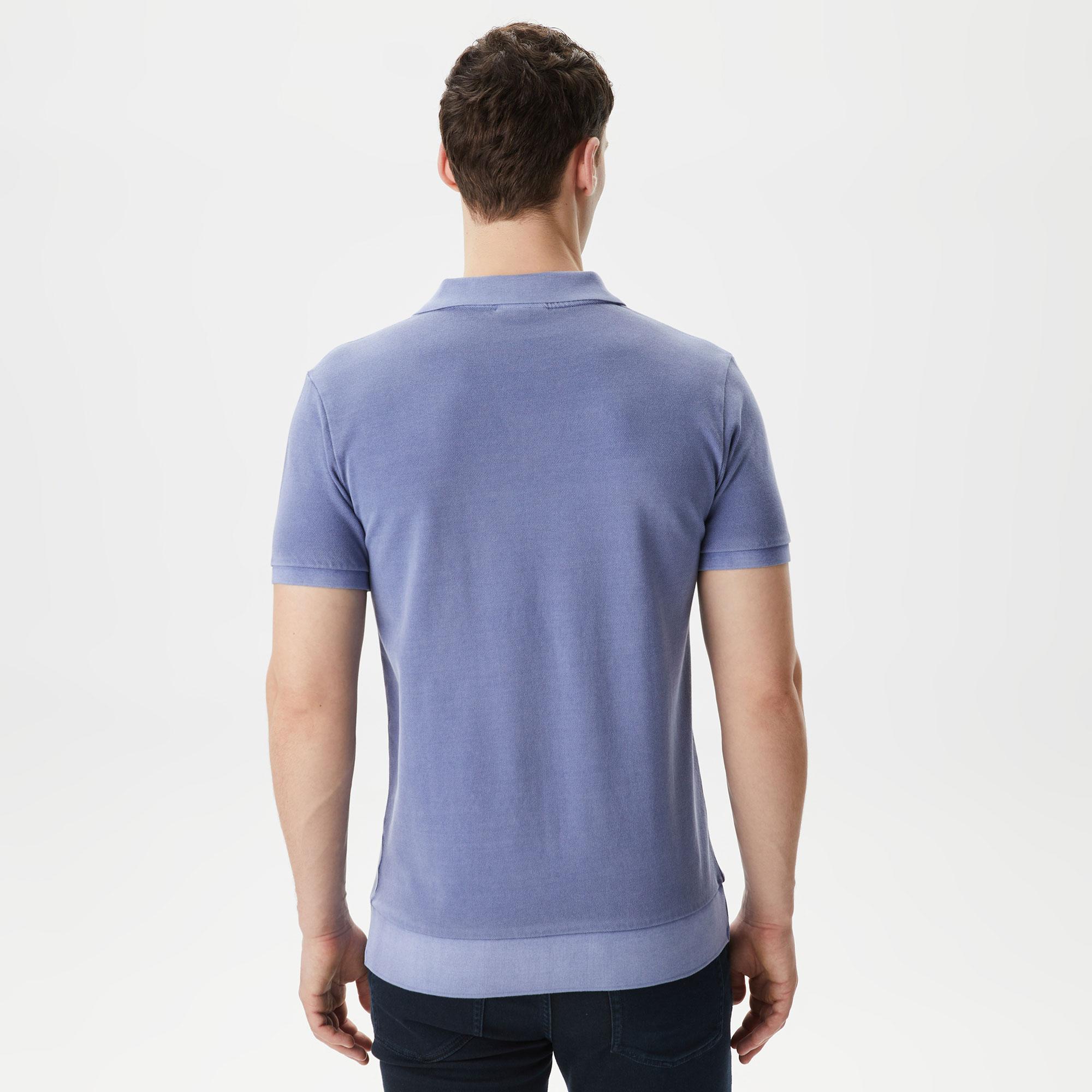 Erkek Regular Fit V yaka Mavi Polo