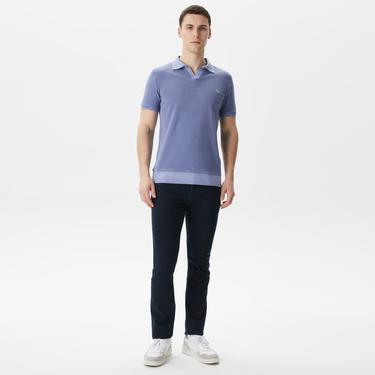  Erkek Regular Fit V yaka Mavi Polo