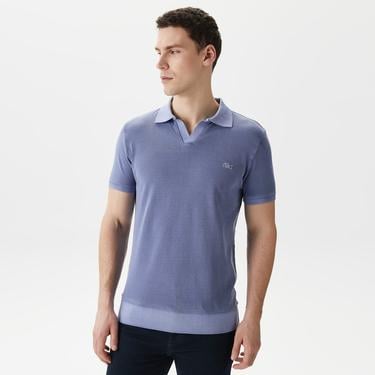  Erkek Regular Fit V yaka Mavi Polo