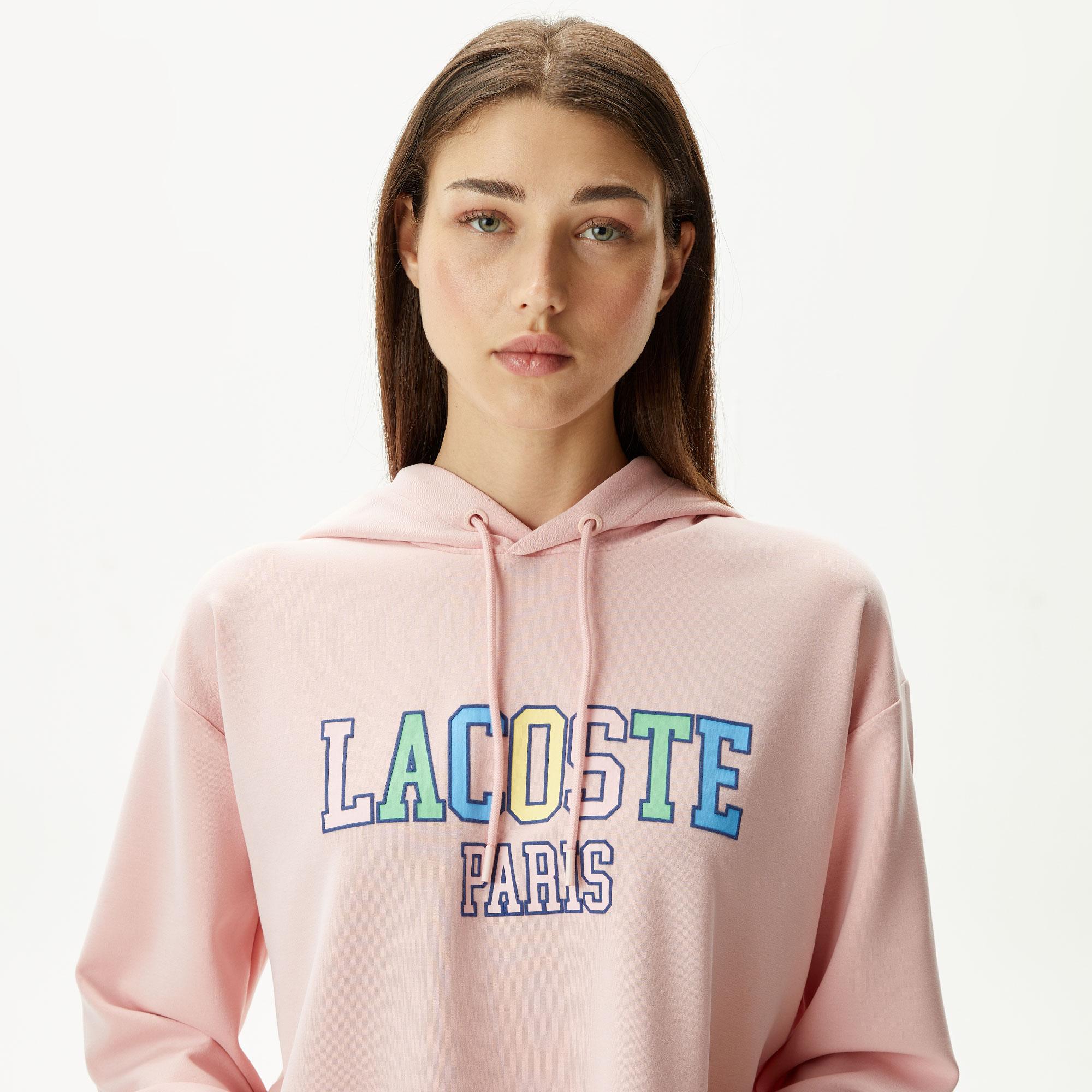 Kadın Relaxed Fit Kapüşonlu Baskılı Pembe Sweatshirt