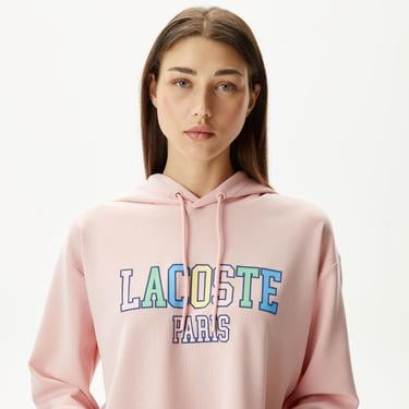  Kadın Relaxed Fit Kapüşonlu Baskılı Pembe Sweatshirt