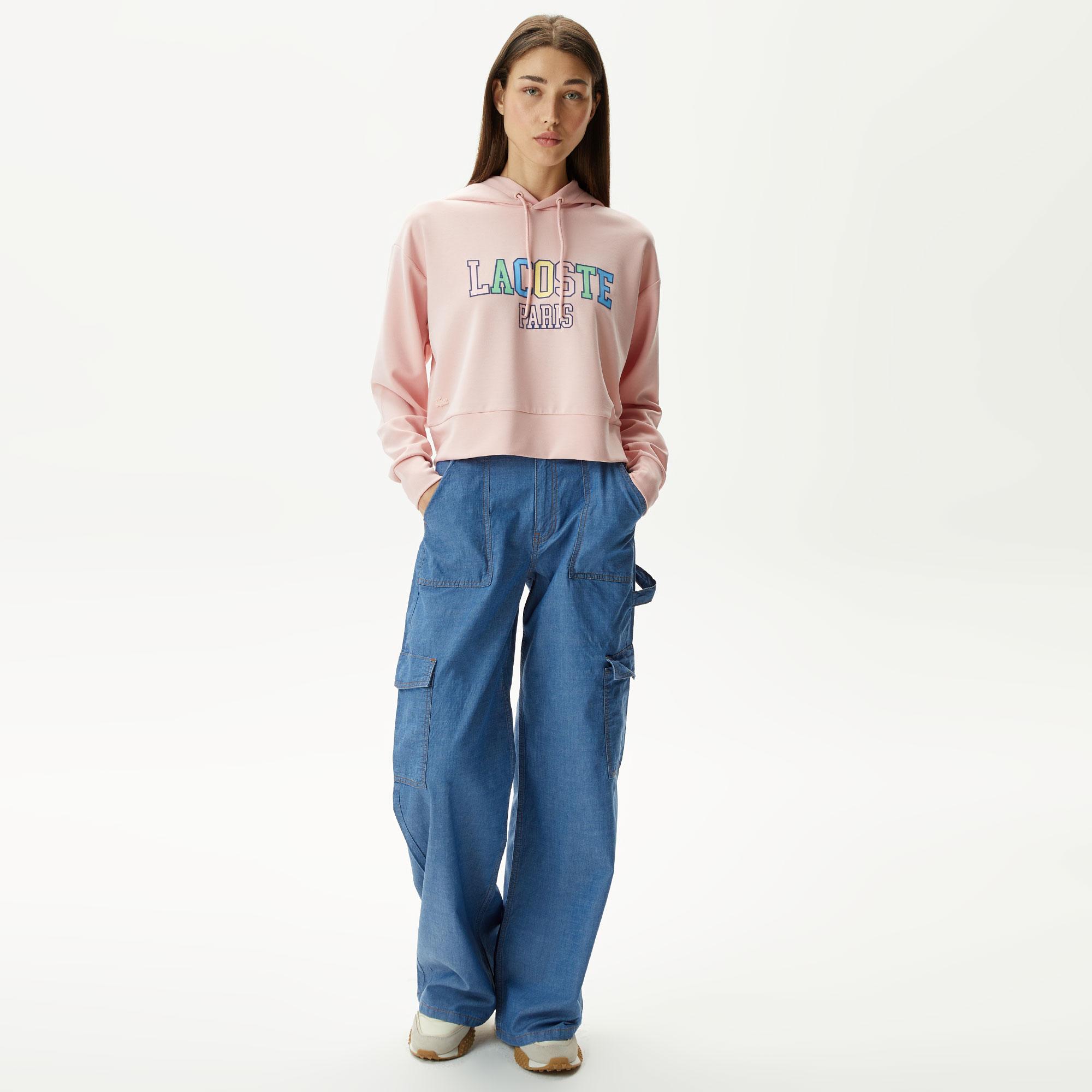 Kadın Relaxed Fit Kapüşonlu Baskılı Pembe Sweatshirt