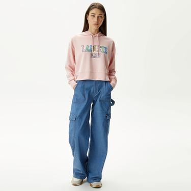  Kadın Relaxed Fit Kapüşonlu Baskılı Pembe Sweatshirt