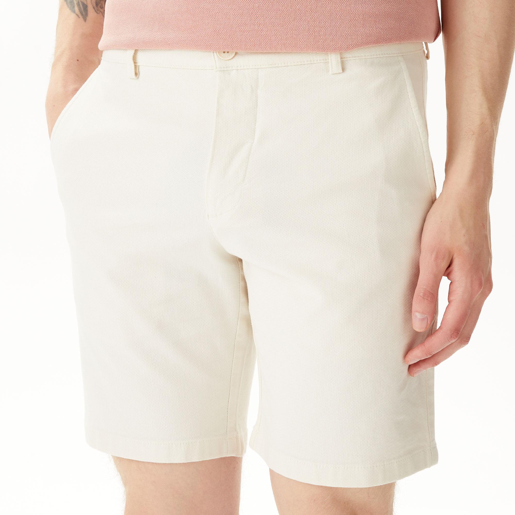 Erkek Slim Fit Krem Bermuda