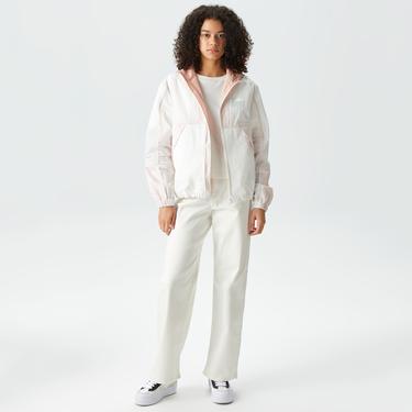  Kadın Kapüşonlu Renk Bloklu Beyaz Mont