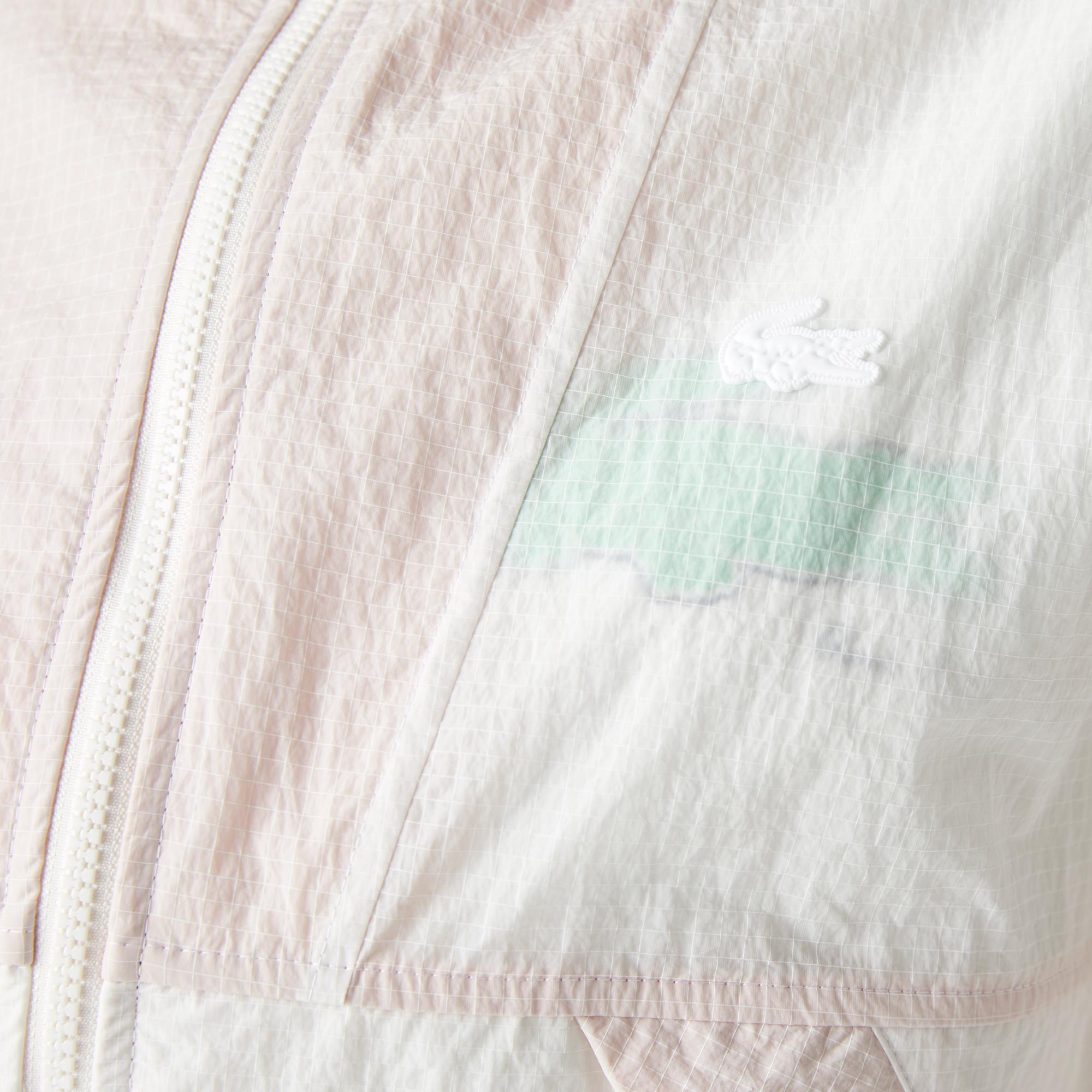 Kadın Kapüşonlu Renk Bloklu Beyaz Mont