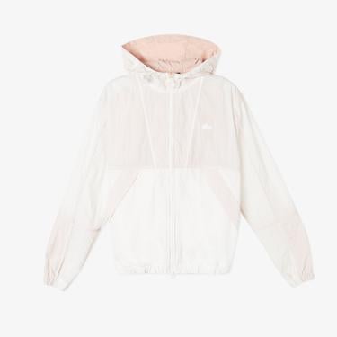  Kadın Kapüşonlu Renk Bloklu Beyaz Mont