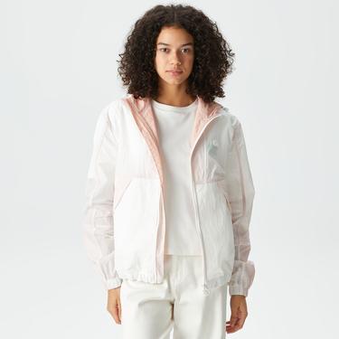  Kadın Kapüşonlu Renk Bloklu Beyaz Mont