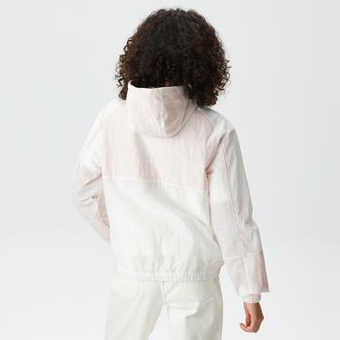  Kadın Kapüşonlu Renk Bloklu Beyaz Mont