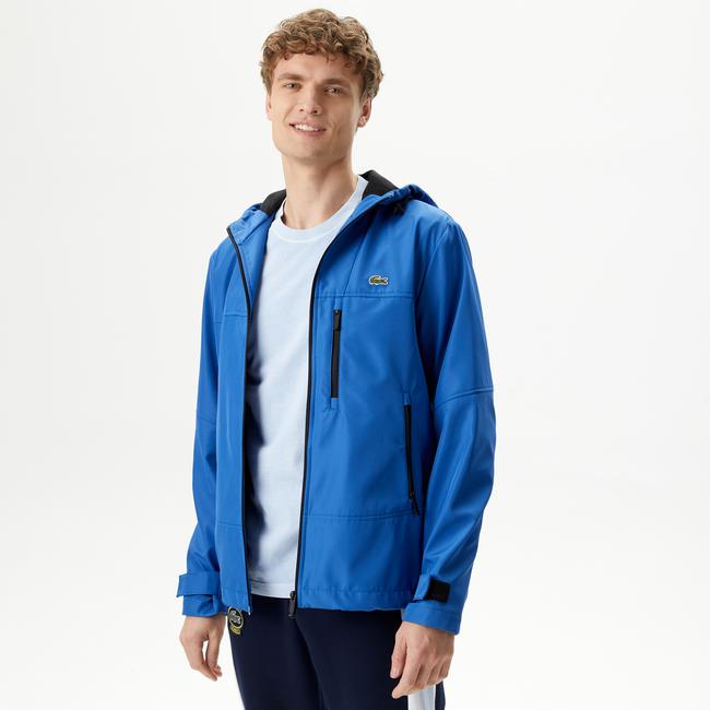  Erkek Kapüşonlu Mavi Yağmurluk