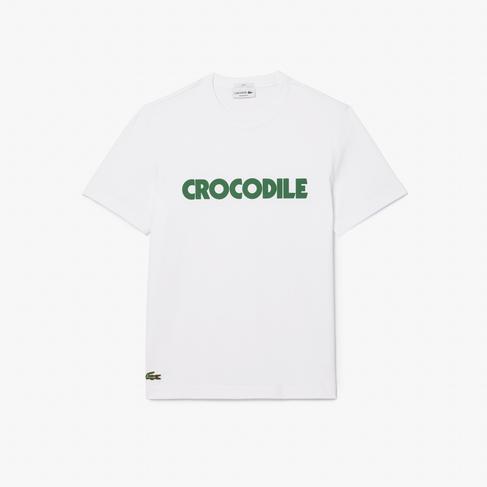  Unisex Relax Fit Bisiklet Yaka Baskılı Beyaz T-Shirt