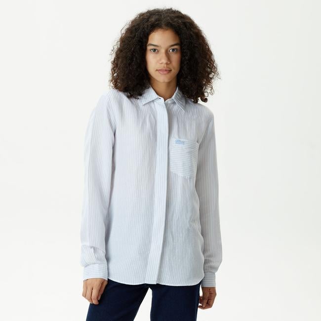  Kadın Relaxed Fit Çizgili Mavi Gömlek