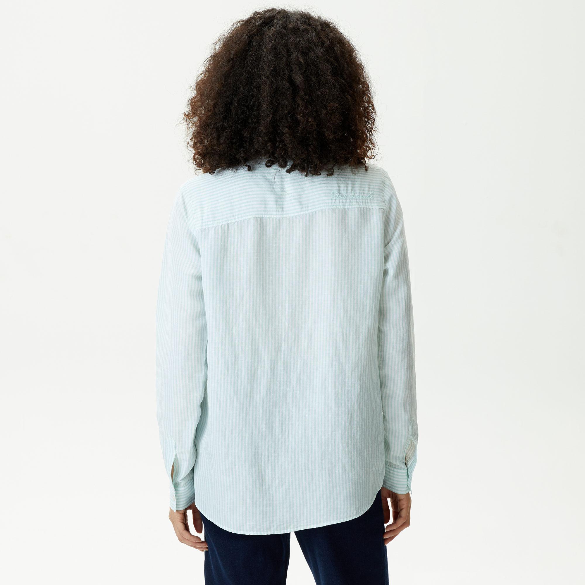 Kadın Relaxed Fit Çizgili Yeşil Gömlek