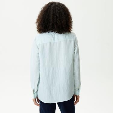  Kadın Relaxed Fit Çizgili Yeşil Gömlek