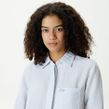  Kadın Relaxed Fit Çizgili Mavi Gömlek