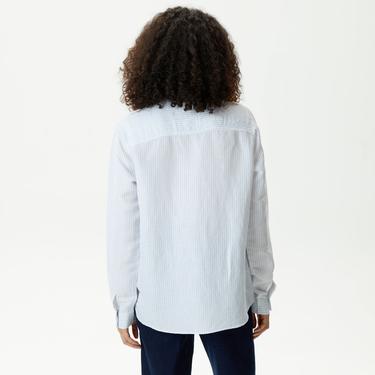  Kadın Relaxed Fit Çizgili Mavi Gömlek