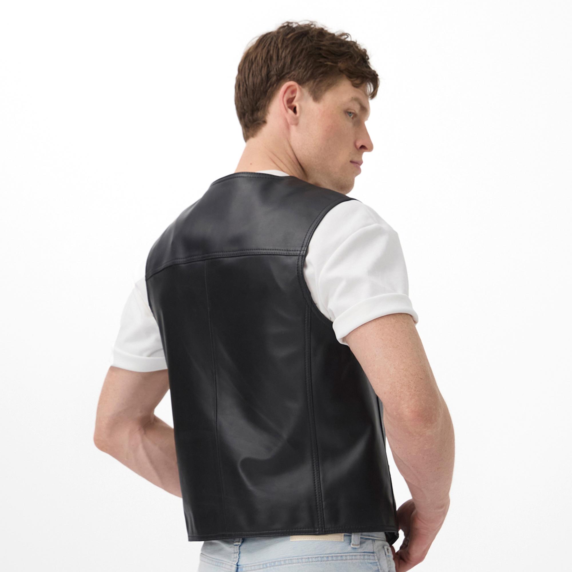 Aditsan Siyah Erkek Deri Yelek