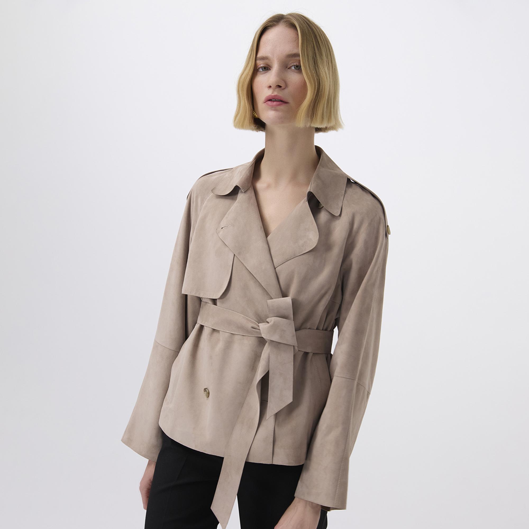 Abree Bej Kadın Süet Deri Ceket