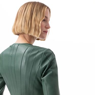  Deundria Yeşil Kadın Fit Panelli Deri Ceket