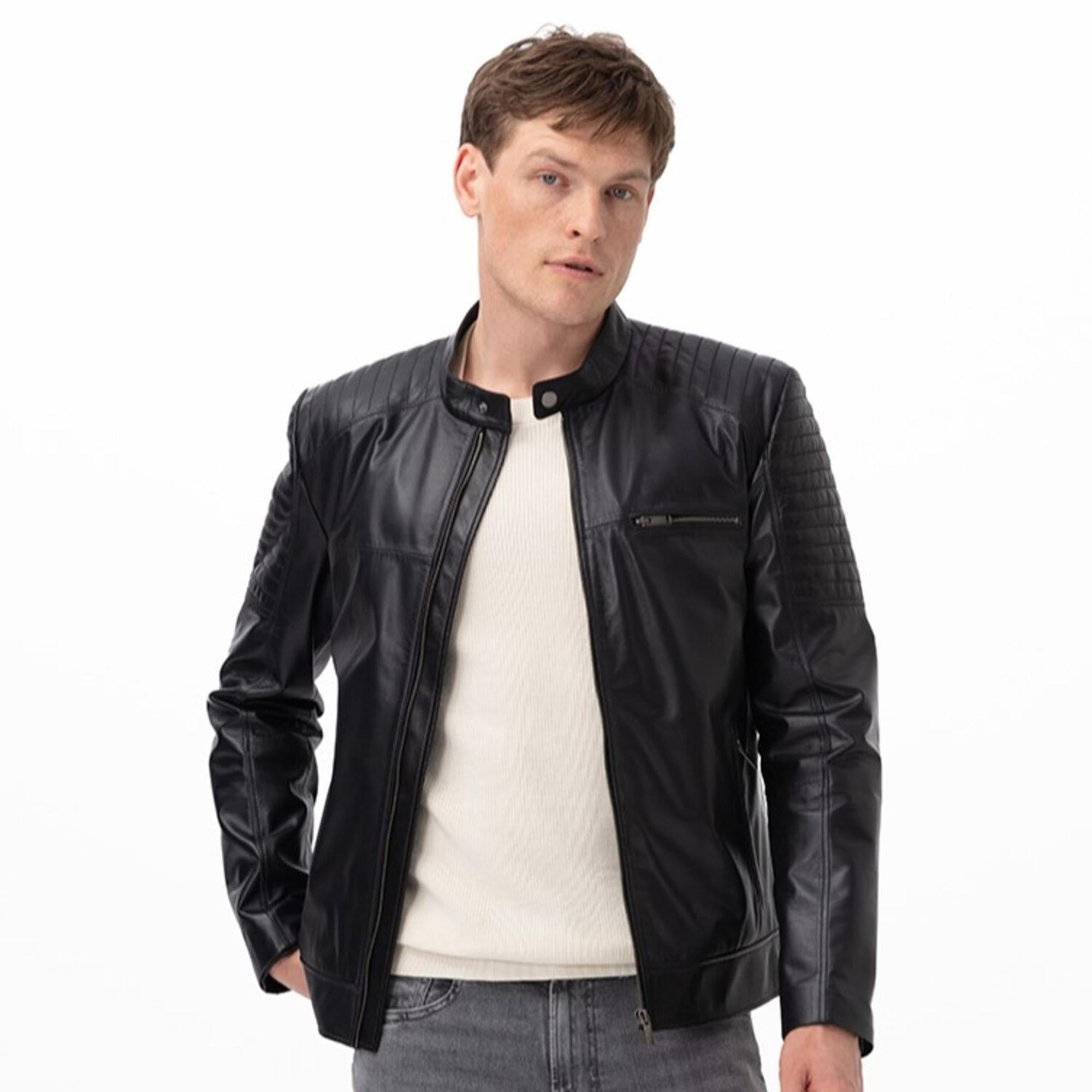 Steven Siyah Erkek Deri Mont