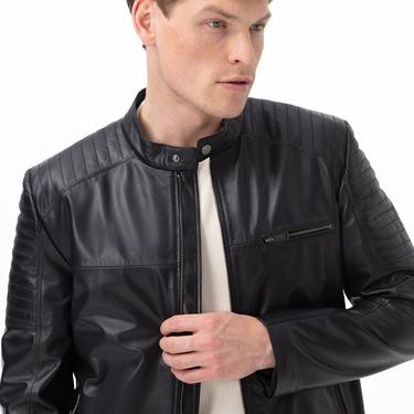  Steven Siyah Erkek Deri Mont