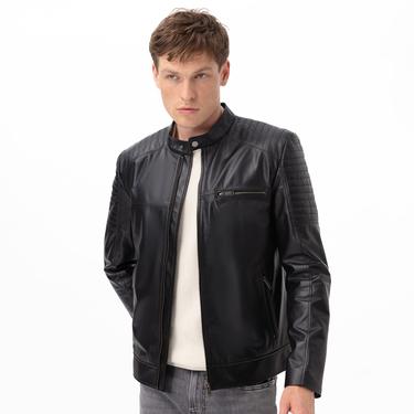  Steven Siyah Erkek Deri Mont