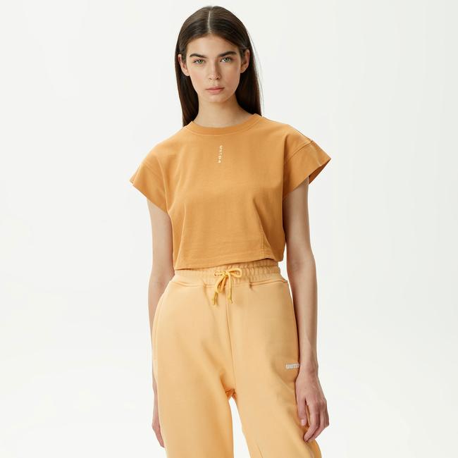  UNITED4 Kadın Kahverengi Crop T-Shirt