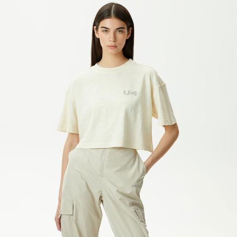  UNITED4 Kadın Krem Crop T-Shirt