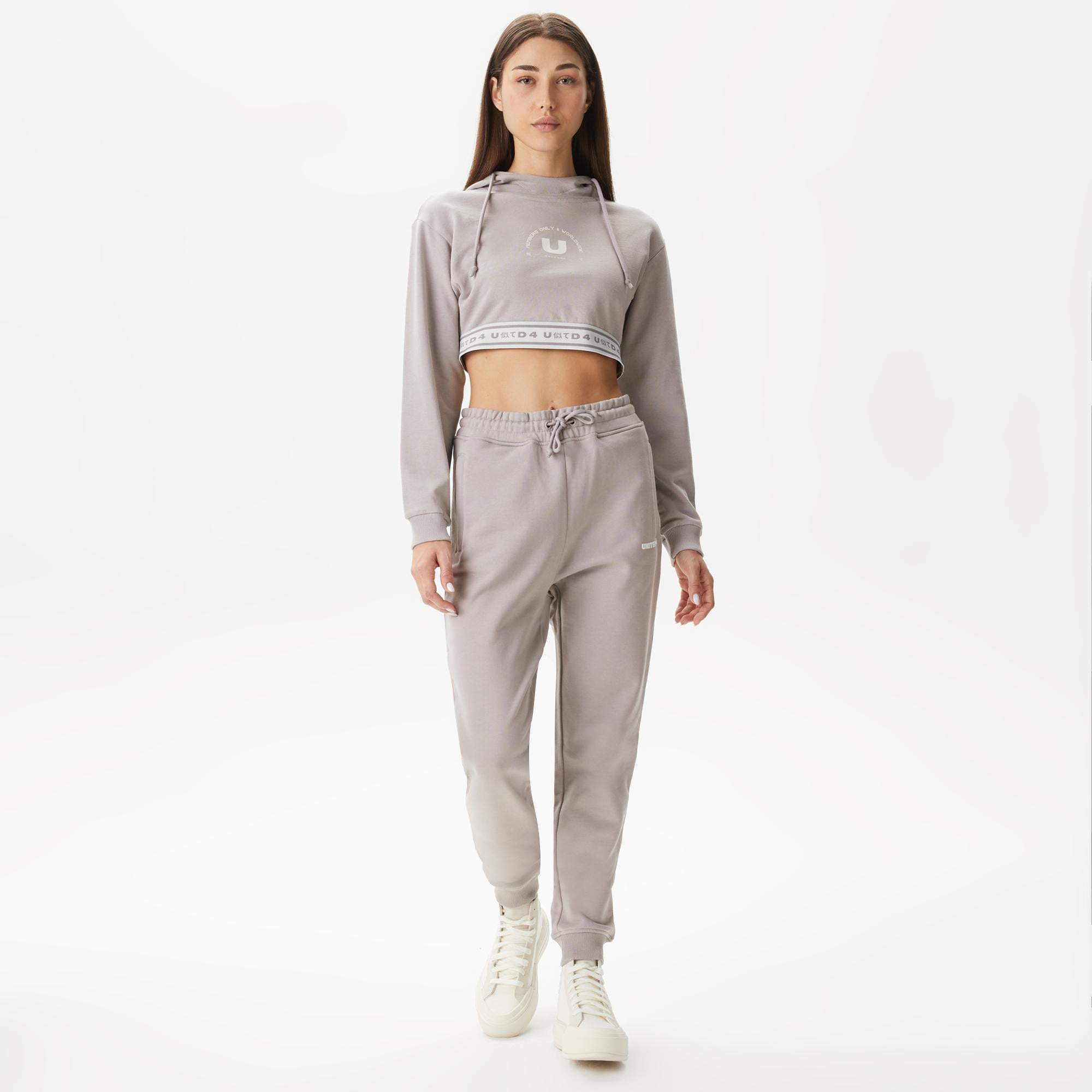 UNITED4 Kadın Gri Crop Sweatshirt