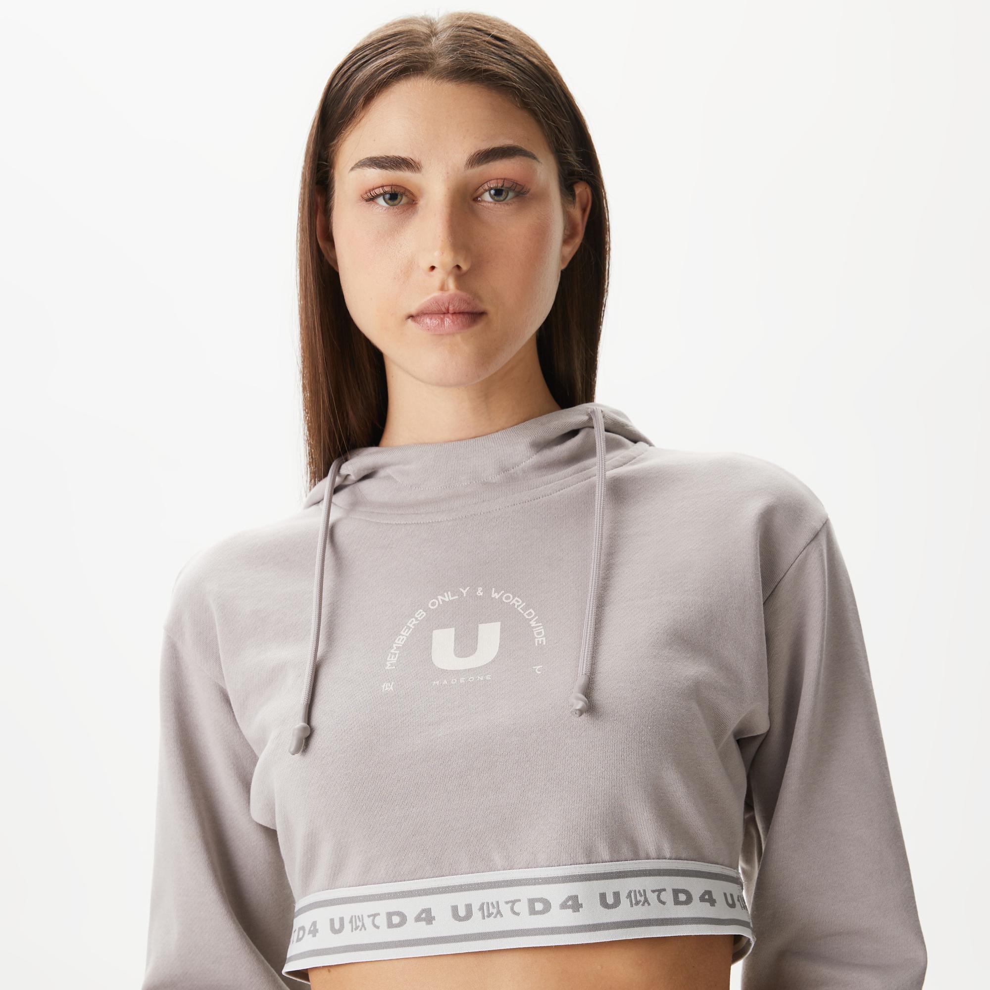 UNITED4 Kadın Gri Crop Sweatshirt
