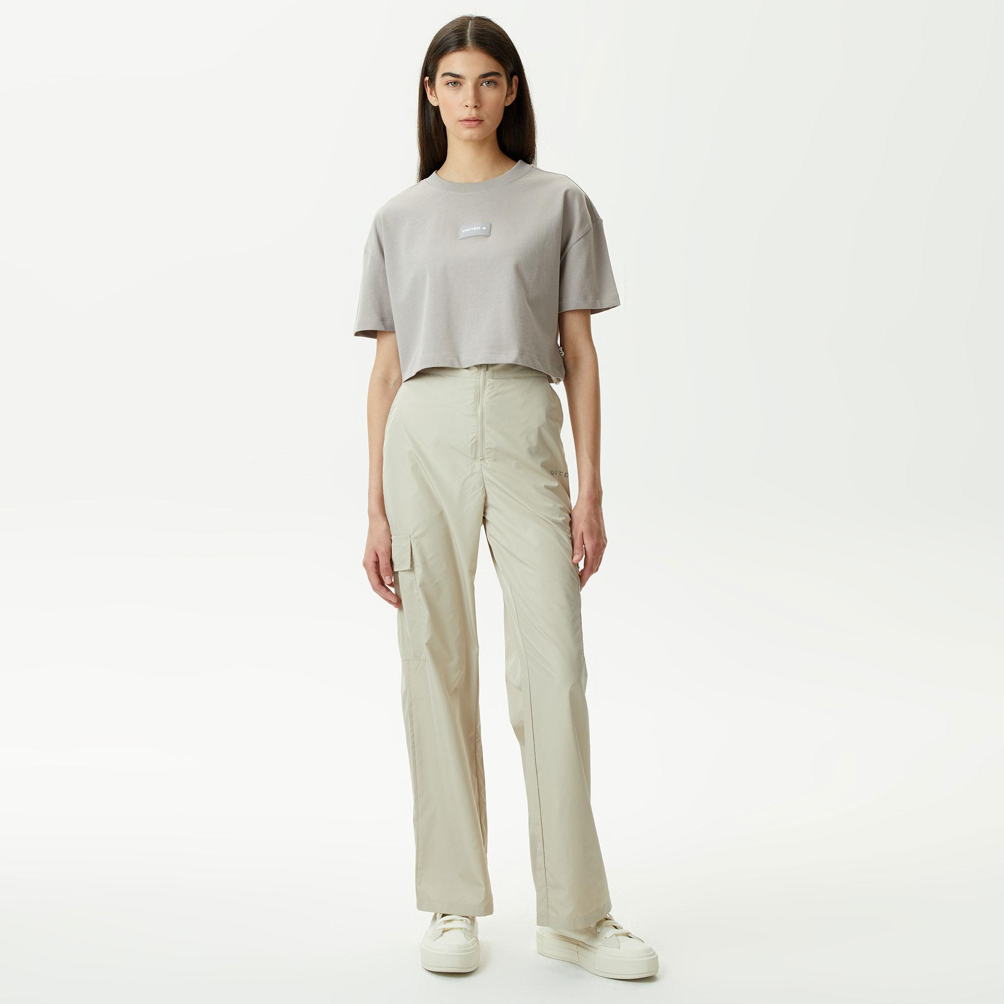 UNITED4 Classic Kadın Gri Crop T-Shirt