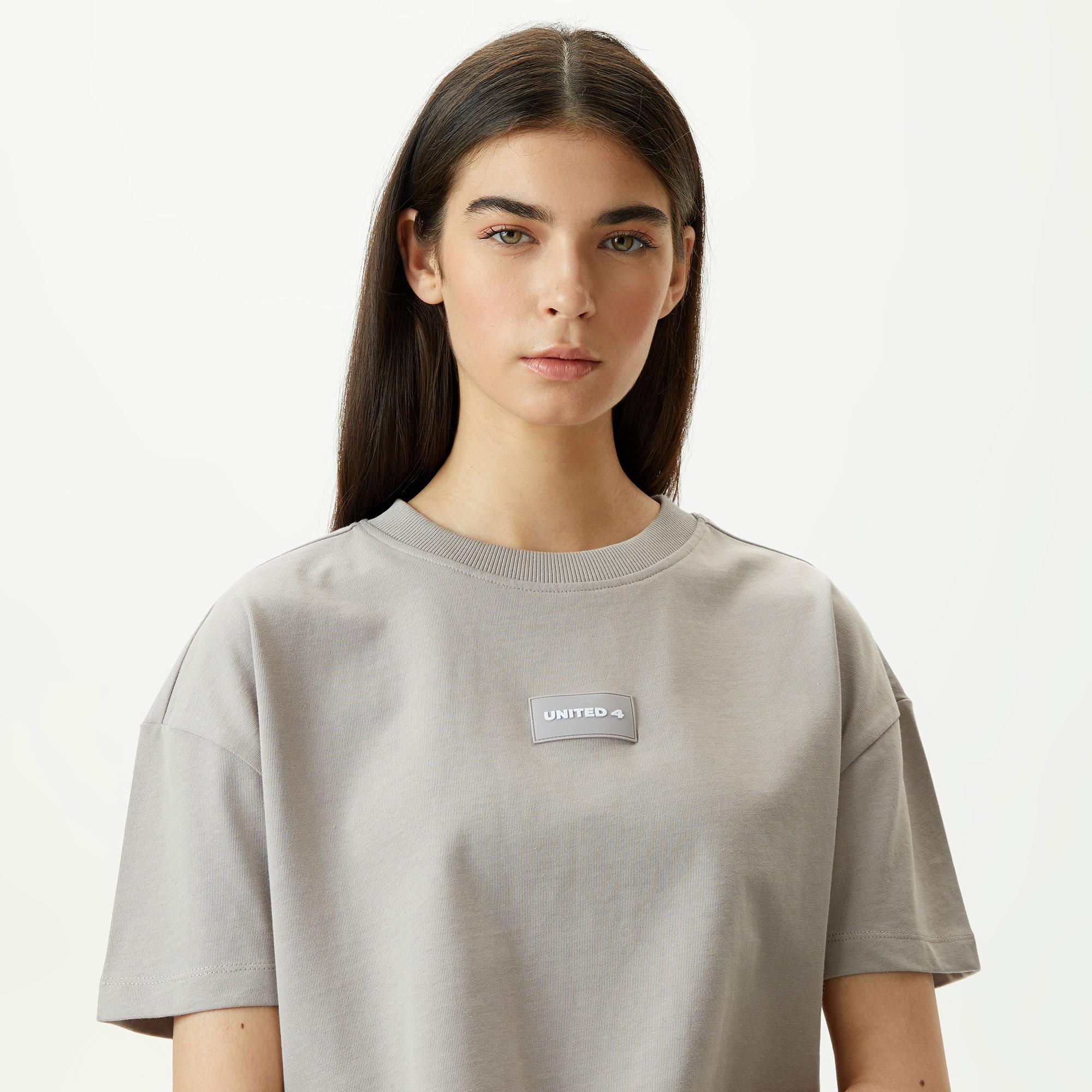 UNITED4 Classic Kadın Gri Crop T-Shirt