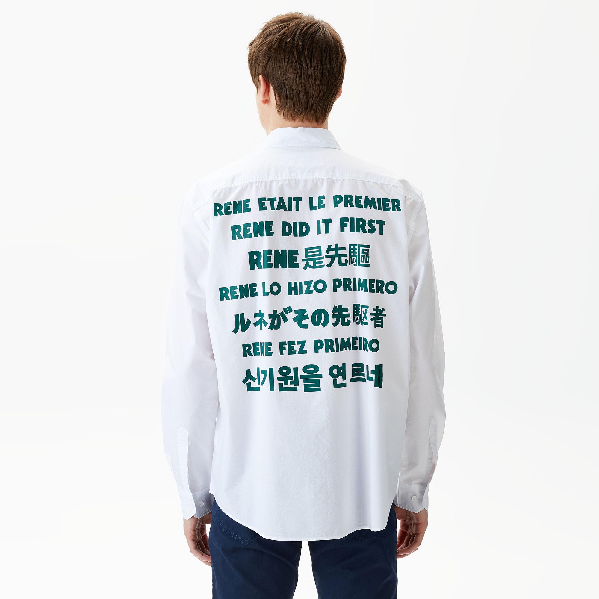 Erkek Loose Fit Baskılı Beyaz Gömlek