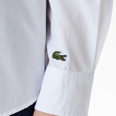  Erkek Loose Fit Baskılı Beyaz Gömlek