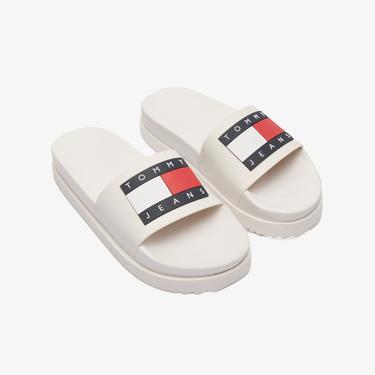  Tommy Jeans Elevated Flatform Slide Kadın Beyaz Terlik