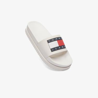  Tommy Jeans Elevated Flatform Slide Kadın Beyaz Terlik