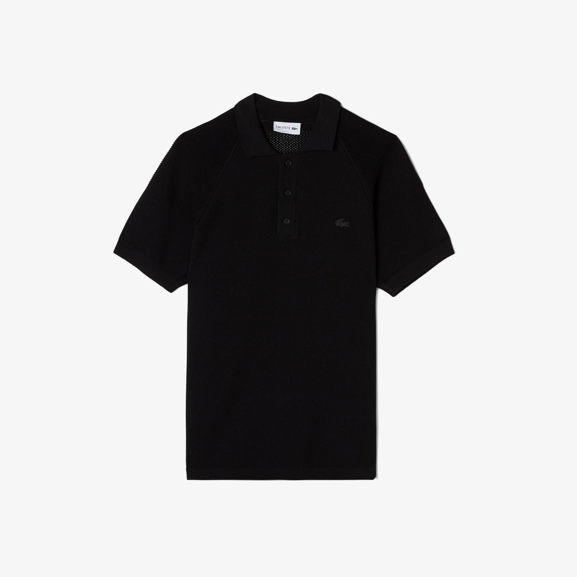 Erkek Regular Fit Kısa Kollu Polo Yaka Siyah Triko