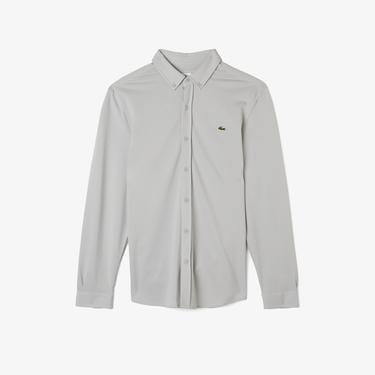  Erkek Slim Fit Düğmeli Yaka Gri Gömlek