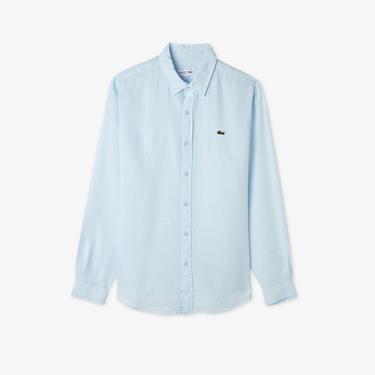  Lacoste Erkek Regular Fit Keten Açık Mavi Gömlek